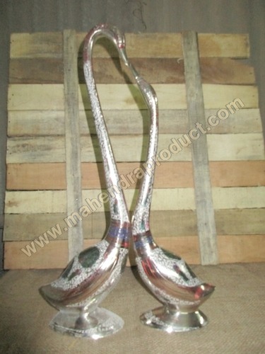 Silver Metal Swan Sculpture