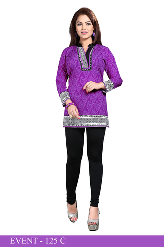 Excellent American Crepe Kurti - Crepe, Knee Length, Purple | Soft Fabric, Versatile Style, Relaxed Fit, Mandarin Neck, Printed Pattern