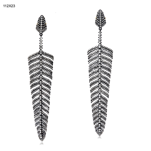 Pave Diamond Feather Dangle Earrings