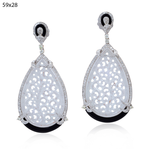 Jade Black Onyx Carved Gold Dangle Earring