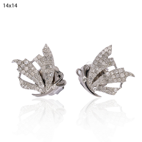Pave Diamond Butterfly Shaped Stud Earring - 18k Gold & 925 Silver, 10-15mm, Elegant Pave Setting