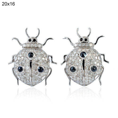 Sapphire Diamond Ladybug Shaped Stud Earring