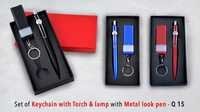 Keychain with Torch & lamp with metal look pen