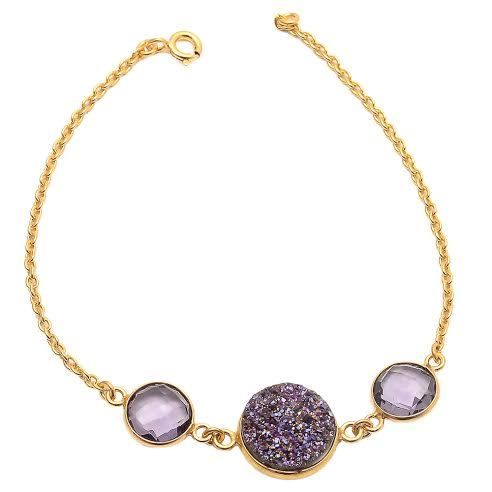 Fashion Amethyst & Purple Druzy Gemstone Bracelete