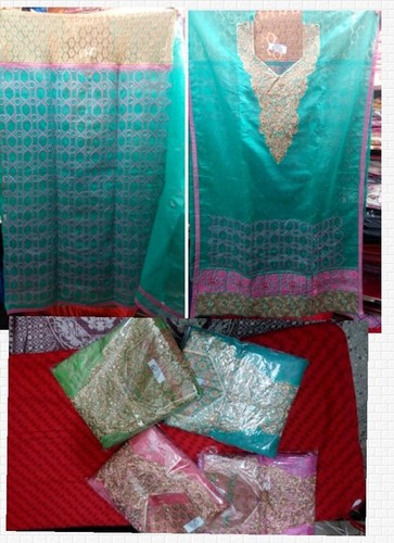 pure chanderi heavy embroidery long suit semi stitch