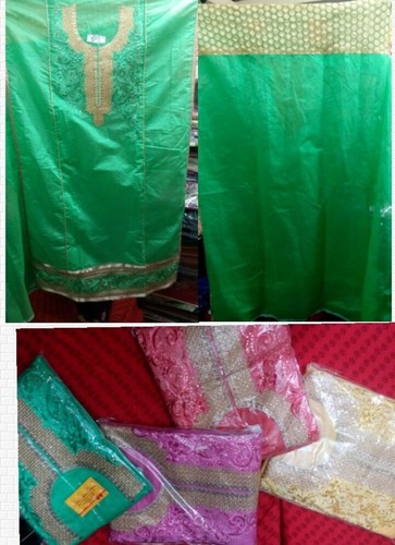 Pure chanderi heavy embroidery long suit
