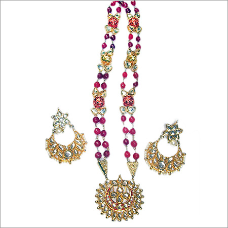 Kundan Necklace Set - 18 Inches, Red, Lightweight, Durable | Elegant Design, Glossy Finish, Traditional Style, Drop Earrings