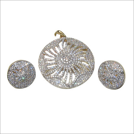 Zircon Pendant Set - Gold & Zircon, Pendant Size: 20mm, Earring Size: 10mm, Color: White | Elegant Design, Skin Friendly, Stylish Appeal, Seamless Finish