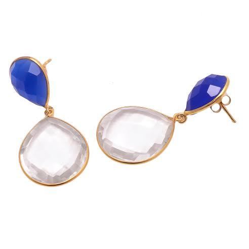 Pear Crystal Quartz & Blue Chalcedony Gemstone Earring