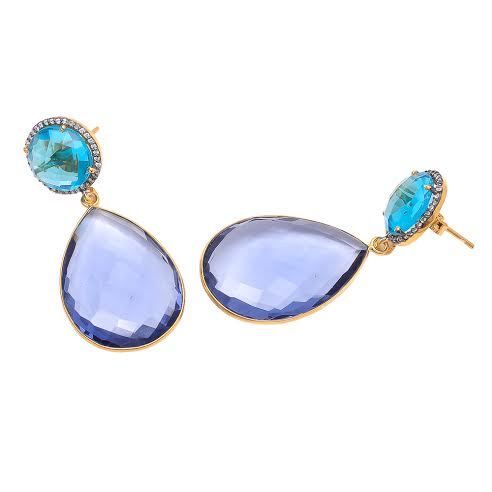 Pear Iolite & Blue Topaz Quartz & Zircon Gemstone Earring