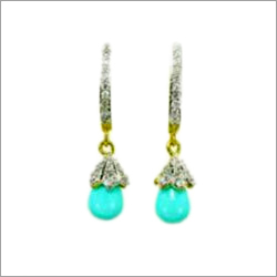 CZ Earring - Gold Plated Sterling Silver, 15mm, Turquoise Gem | Elegant Design, Hoop Clasp, Fine Craftsmanship