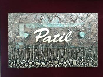 Name Plate - Wood And Glass, Variable Size, Grey | Engraving, Durable, Textured Finish, Hardware Mounted