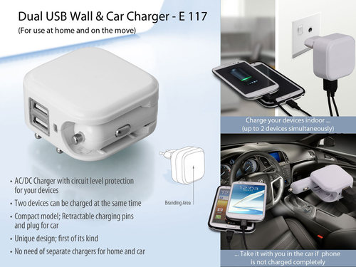 Wall and car charger- Dual USB