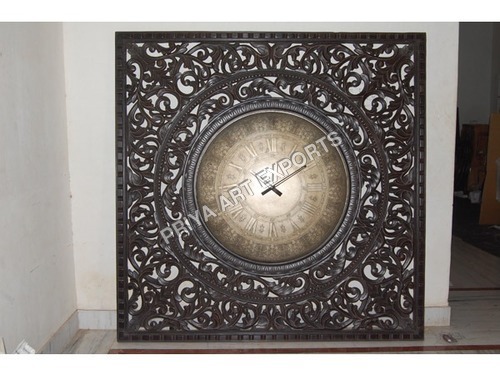 Wall Clock - Wood Large Square, Brown, Metal Hands | Quartz Mechanism, Elegant Ornate Design, Durable, Accurate Timekeeping, Easy Installation