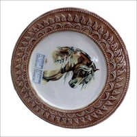 Enamel Charger Plates - Enamel & Metal, 12 Inches Diameter, Brown With Horse Design | Durable Design, Mesmerizing Pattern, Smooth Finish, Not Easily Breakable