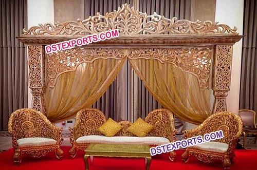 Indian Wedding Bollywood Golden Carved Stage  