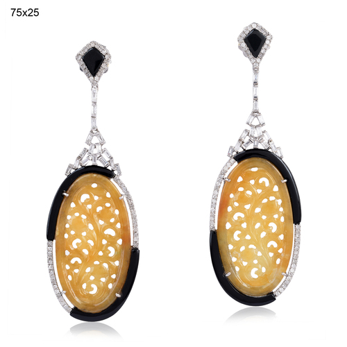 Black onyx Jade Carved Dangle Earring