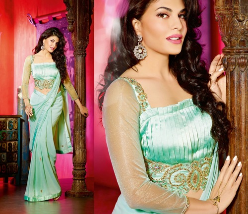 Jacqueline Fernandes Sea Green Faux Georgette Sare