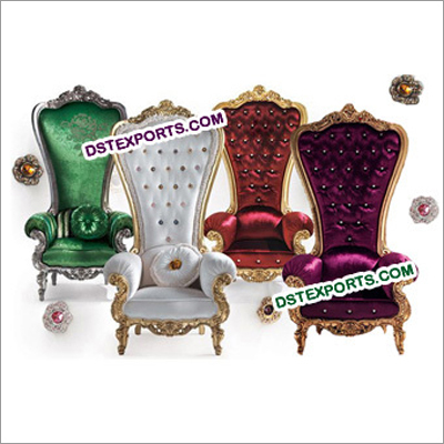Latest Wedding High Back Bridal Chairs - Treated Wood, Velvet Upholstery, Gold Plated, Hand Carved | Royal Look, Cushioned Seats, Elegant Design
