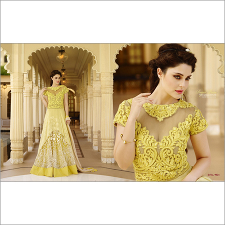 Gratifying Yellow Resham Work Georgette Floor Length Anarkali Salwar Suit