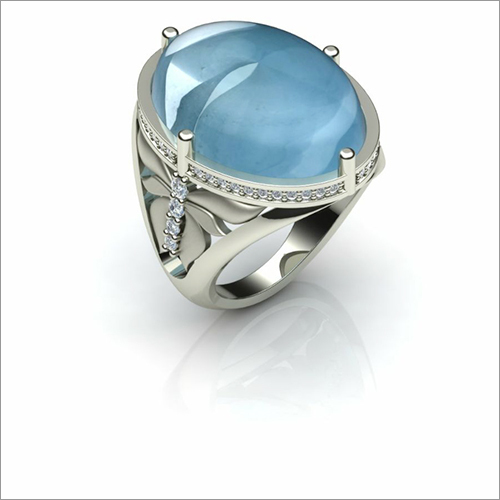 Designer 18K Ring with Filigree & Aquamarine Cab