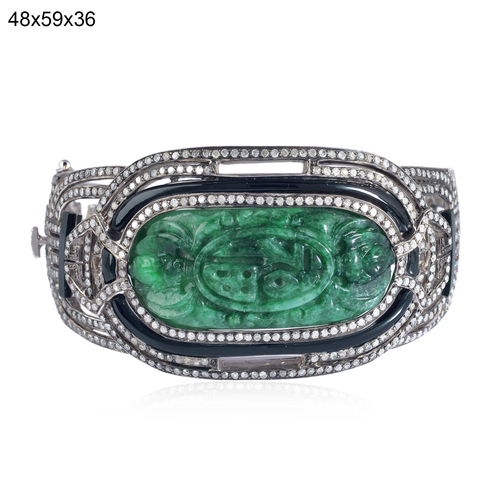 Pave Diamond Jade Carved Bangle