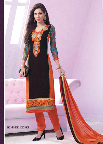 Black Digital Print With Embroidery Georgette Semi-Stitched Suit With Dupatta
