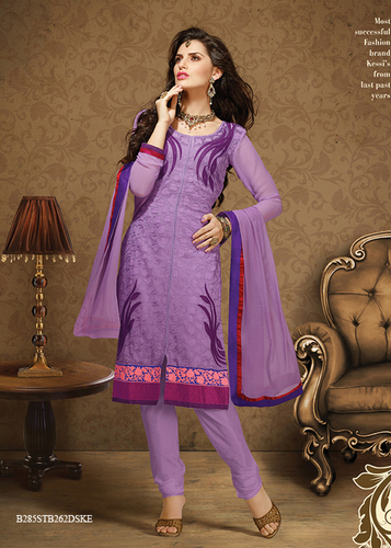Purple Embroidery Pure Georgette Semi-Stitched Suit With Dupatta