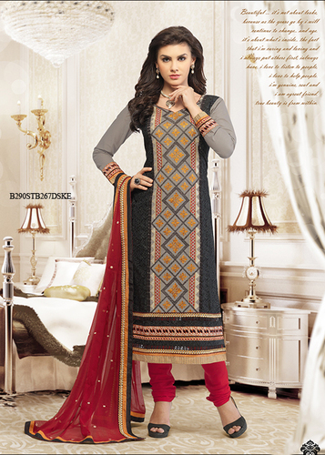 Black Embroidery Cotton Cambric Unstitched Suit With Dupatta