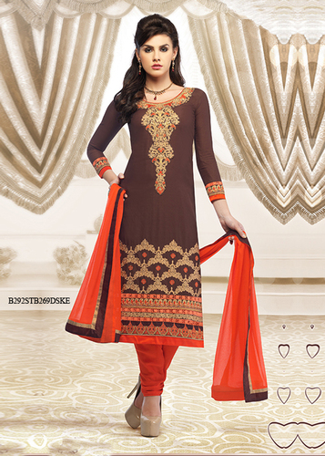 Coffee Embroidery Cotton Cambric Unstitched Suit With Dupatta