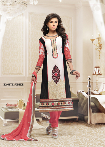 White Embroidery Cotton Cambric Unstitched Suit With Dupatta