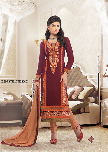 Maroon Embroidery Cotton Cambric Unstitched Suit With Dupatta