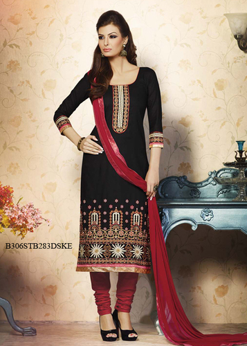 Black Embroidery Pure Cotton Cambric Unstitched Suit With Dupatta