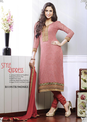Red Embroidery Banaras Chanderi Unstitched Suit With Dupatta