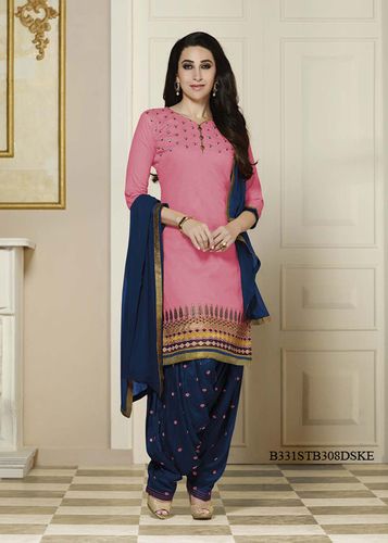 Baby Pink Embroidery Pure Cotton Unstitched Suit With Dupatta - Pure Cotton Baby Pink 3/4 Sleeve | Embroidered Casual Wear Dupatta Included