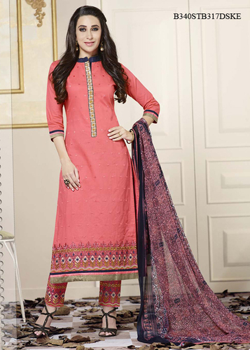 Burnt Sienna Embroidery Pure Cotton Unstitched Suit With Dupatta - Pure Cotton, Burnt Sienna, 3/4th Sleeve | Embroidered, Casual Wear, Comfortable