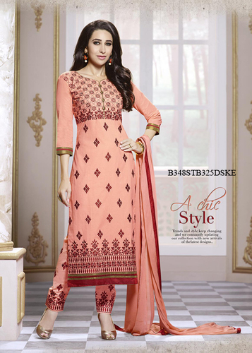 Orange Embroidery Pure Cotton Unstitched Suit With Dupatta