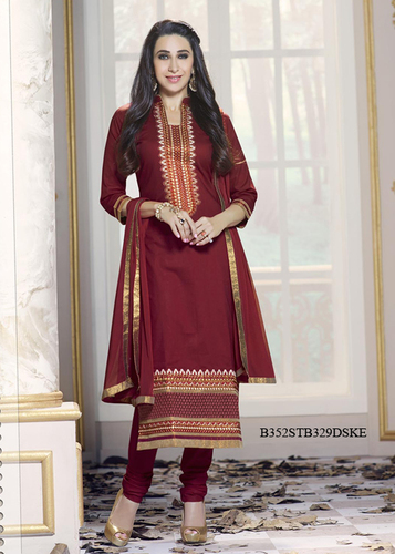 Maroon Embroidery Pure Cotton Unstitched Suit With Dupatta