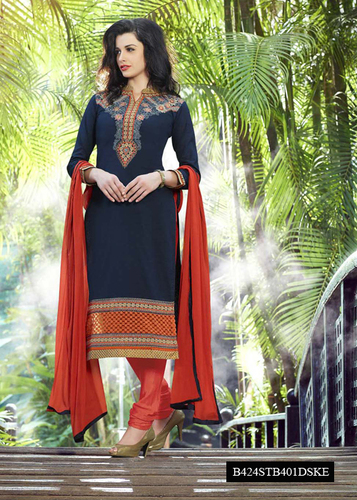 Blue Embroidery Cotton Cambric Unstitched Suit With Dupatta