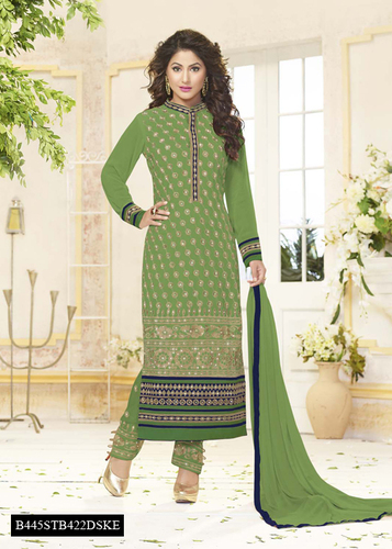 Parrot Embroidery Georgette Semi-Stitched Suit With Dupatta