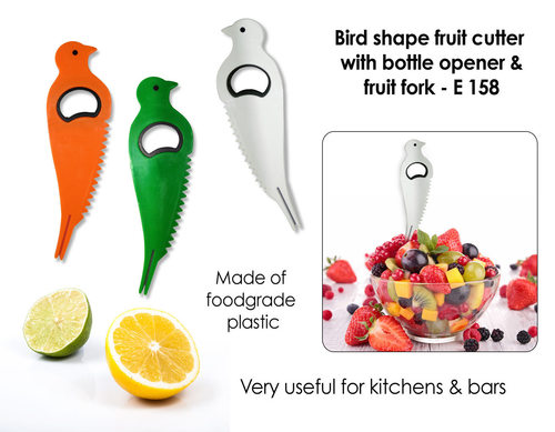 Bird shape fruit cutter with opener and fruit fork