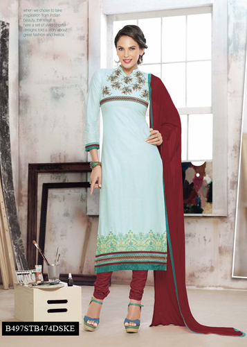 Simple Wear Cotton Suit - Pure Cotton Cambric, Sky Blue, 3/4th Sleeve | Soft Fabric, Comfortable Fit, Embroidered Pattern, Casual Wear