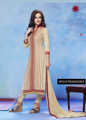 Ladies Embroidery Suit - Pure Cotton, Cream, 3/4 Sleeve | Elegant Design, Intricate Embroidery, Comfortable Fit