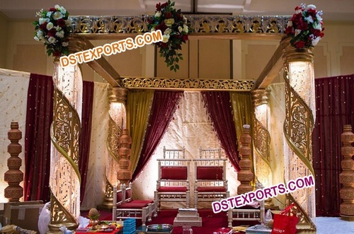 Latest Wedding FRP Crystal Mandap - Fiberglass, Gold, Variable Size, Internal Lighting | Easy Assembly, Weatherproof, Lightweight, Crystal Decor