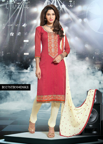 Unstitched Ladies Suits - Jacquard Fabric, Red, 3/4th Sleeve | Embroidered, Casual Wear, Comfortable Fit