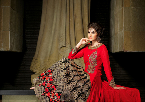 Vibrant Beige Georgette On Net Long Anarkali Suit