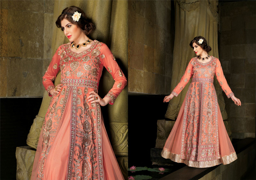 Tenuous Baby Pink Net Anarkali Suit