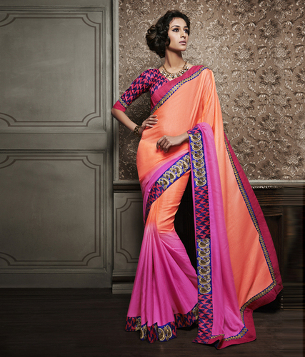 Stylish Fancy Saree - Silk, 5.5 Meters, Orange | Jardoshi Work, Multiple Jari, Ready Lace, Elegant Design