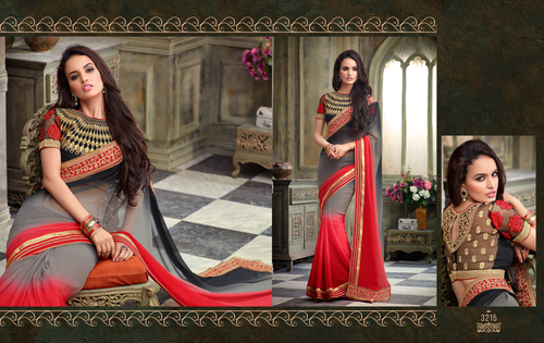 Astounding Multi Color Georgette Saree - 6.3m Length, Customizable 34-46 Inch Blouse | Resham, Diamond, Lace Work