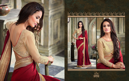 Vivid Maroon Satin Georgette Saree